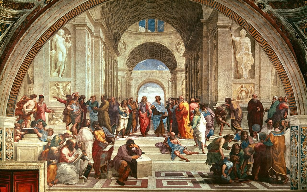 雅典学院/意大利/拉斐尔/壁画/纵279.4×横617.2厘米/梵蒂冈塞纳图拉大厅